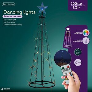 Светодиодная фигура Елка Lumineo Dancing Lights 120 см, 100 теплых белых/разноцветных LED ламп, пульт управления, IP44 (Kaemingk, Нидерланды). Артикул: 490755