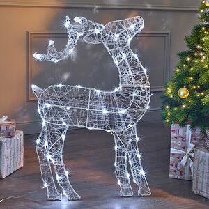 Светящаяся плоская фигура Олень Фостер 89 см, 60 холодных белых LED ламп с мерцанием, таймер, IP44