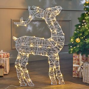 Светящаяся плоская фигура Олень Фостер 89 см, 60 теплых белых LED ламп с мерцанием, таймер, IP44