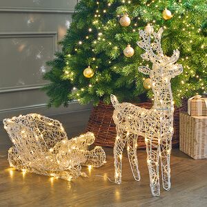 Светодиодный Олень Ливон и Волшебные Сани 47-66 см, 100 теплых белых LED ламп, IP44