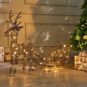 Светящийся олень Рудольф с санями 72 см, 72 теплых белых LED, IP44