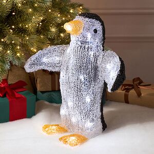 Пингвин Новогодний светящийся 32 см, уличный, акрил, 20 холодных белых LED ламп