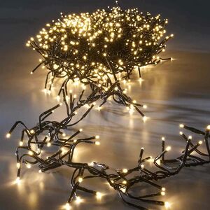 Светодиодная гирлянда на батарейках-аккумуляторах Lumineo Duracharge 20 м, 400 теплых белых LED ламп, зеленый ПВХ, контроллер, IP44 (Kaemingk, Нидерланды). Артикул: 497388