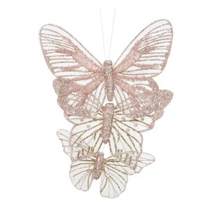 Набор декоративных украшений Бабочки Orecolo 11-14 см, 3 шт, нежно-розовый, клипса (Kaemingk, Нидерланды). Артикул: 521096-2