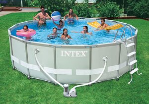 Каркасный бассейн Intex Ultra Frame 488*122 см, картриджный фильтр, хлоргенератор комби, аксессуары (INTEX, Китай). Артикул: 54470