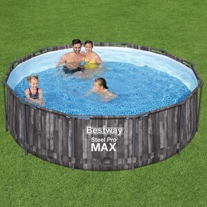 Каркасный бассейн 5614X Bestway Steel Pro Max - Grey Wood 366*100 см, фильтр-насос, лестница (Bestway, Китай). Артикул: 5614X