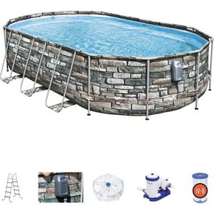 Каркасный овальный бассейн c гидромассажем Bestway Power Steel Spa 610*366*122 см, фильтр-насос, подсветка, аксессуары