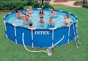 Каркасный бассейн Intex Metal Frame 457*107 см, фильтр-насос, хлоргенератор комби, аксессуары (INTEX, Китай). Артикул: 54444