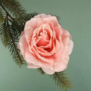 Роза Искристая 14 см розовая, клипса (Kaemingk, Нидерланды). Артикул: ID49061