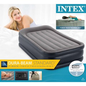 Надувная кровать с насосом Deluxe Pillow Rest 99*191*42 см серо-синяя INTEX фото 5