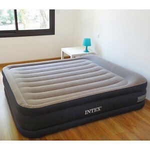 Надувная кровать с насосом Deluxe Pillow Rest 152*203*42 см серо-синяя INTEX фото 4