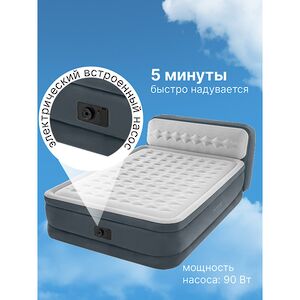 Надувная кровать с насосом Ultra Plush Heardboard 152*236*86 см INTEX фото 4