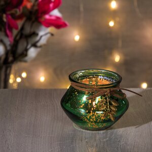 Стеклянный подсвечник для чайной свечи Фарфаллино 9 см зеленый бархат Kaemingk фото 2