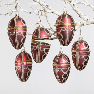 Набор елочных игрушек-шкатулок Яйцо Джевеллира 11 см бургунди, 6 шт, стекло (EDG, Италия). Артикул: 684145-48-набор