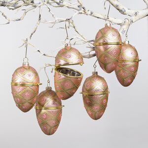 Набор елочных игрушек-шкатулок Яйцо Роза Валенсия 11 см розовый, 6 шт, стекло (EDG, Италия). Артикул: 684145-50-набор