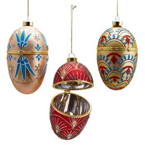 Набор елочных игрушек-шкатулок Яйца Рапсодия Фрозо 13 см, 6 шт, стекло (EDG, Италия). Артикул: 684571-95-набор