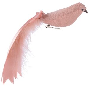 Елочная игрушка Птичка Эстель 24 см розовая, клипса (Kaemingk, Нидерланды). Артикул: ID57697