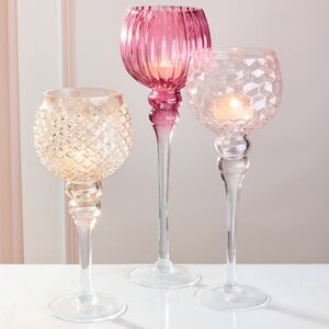 Набор стеклянных подсвечников - бокалов Модена 30-40 см розовый, 3 шт (Boltze, Германия). Артикул: 7057600
