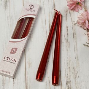 Античные свечи 24.5 см, 2 шт, бордовый металлик (Омский Свечной, Россия). Артикул: 7474-свеча