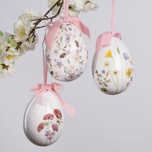 Пасхальные украшения Яйца Easter von Delicacy 12 см, 3 шт, белые, подвеска (Kaemingk, Нидерланды). Артикул: 802993-набор-2
