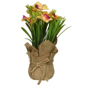 Искусственный букет Дикая Роза в джутовом кашпо 27 см (Kaemingk, Нидерланды). Артикул: 803211-2