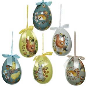 Пасхальные украшения Яйца с лентами - Деревенская сказка 8 см, 6 шт, подвеска (Kaemingk, Нидерланды). Артикул: ID64417