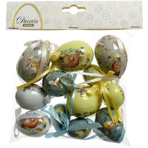 Пасхальные украшения Яйца с лентами - Деревенская сказка 4-6 см, 12 шт, подвеска Kaemingk фото 2