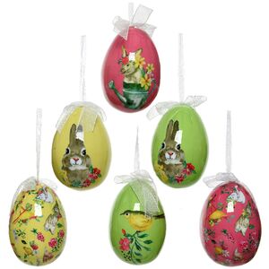 Декоративные пасхальные яйца с лентами Весенние трели 6 см, 6 шт, подвеска (Kaemingk, Нидерланды). Артикул: 806087