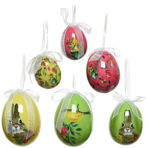 Декоративные пасхальные яйца с лентами Весенние трели 4-6 см, 12 шт, подвеска (Kaemingk, Нидерланды). Артикул: 806089