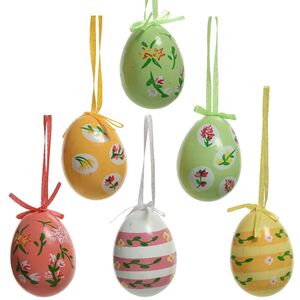 Декоративные пасхальные яйца с лентами Весенняя нежность 6 см, 6 шт, подвеска (Kaemingk, Нидерланды). Артикул: 806118