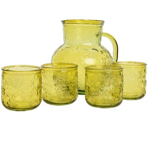 Набор для воды Роксолана: кувшин + 4 стакана, жёлтый, стекло (Kaemingk, Нидерланды). Артикул: ID64354