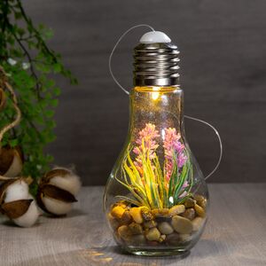 Декоративный светильник Лампочка Флора 19 см с розовым цветком, батарейки