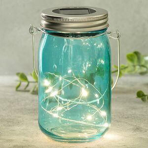 Подвесной солнечный светильник Банка Solar Fairy 14 см, 10 теплых белых LED ламп, голубой, IP44 (Kaemingk, Нидерланды). Артикул: 894731-2