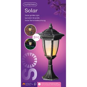 Садовый фонарь на солнечной батарее Solar Ravenna 63*18 см с эффектом пламени 3 в 1, черный с серебряным, IP44 Kaemingk фото 2