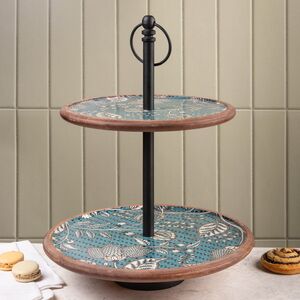 Фруктовница двухярусная Фиори ди Манго 43 см синяя, дерево Koopman (Купман) фото 3