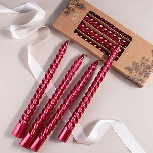 Витые свечи Luton 25 см красный металлик, 4 шт