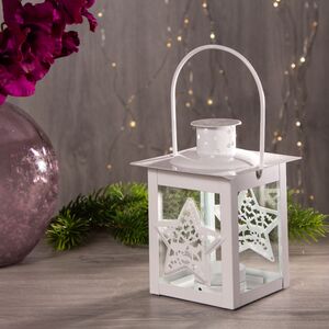 Фонарь для свечи Форест со звездой 14 см белый (Koopman, Нидерланды). Артикул: ADA000310-2-2