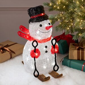 Светодиодная фигура Снеговик Брамс с красным шарфом 31 см, 30 холодных белых LED ламп, IP44