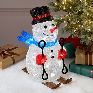 Светодиодная фигура Снеговик Брамс с синим шарфом 31 см, 30 холодных белых LED ламп, IP44