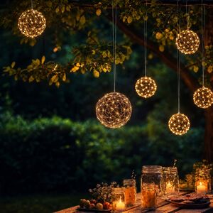 Светодиодный шар Светосфера 15 см, 60 теплых белых LED ламп с мерцанием, на батарейках, таймер, IP44 Koopman (Купман) фото 6