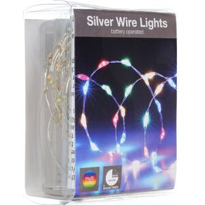 Светодиодная гирлянда Капельки Grande Extra Lights на батарейках 1 м, 66 разноцветных LED ламп, серебряная проволока, таймер, IP20