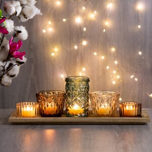 Декоративный подсвечник Амальфи на деревянном подносе, 5 шт (Koopman, Нидерланды). Артикул: ASH504710