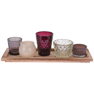 Набор подсвечников Салерно на деревянном подносе, 5 шт (Koopman, Нидерланды). Артикул: ASH510320