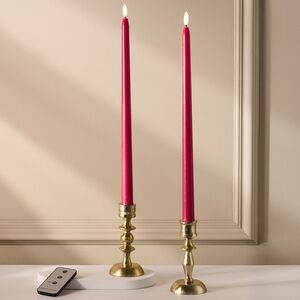 Столовая светодиодная свеча с имитацией пламени Романтика 38 см красная, 2 шт с пультом, таймер, на батарейках
