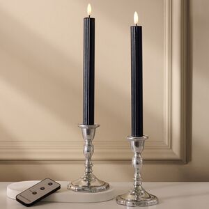 Столовая светодиодная свеча с имитацией пламени Softness 25 см черная, 2 шт с пультом, таймер, на батарейках