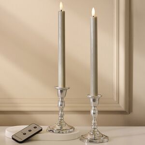 Столовая светодиодная свеча с имитацией пламени Sunrise 25 см серая, 2 шт с пультом, таймер, на батарейках