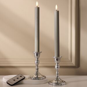 Столовая светодиодная свеча с имитацией пламени Softness 25 см серая, 2 шт с пультом, таймер, на батарейках