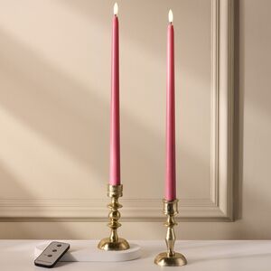 Столовая светодиодная свеча с имитацией пламени Romance 38 см розовая, 2 шт с пультом, таймер, на батарейках