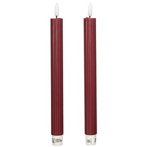 Столовая светодиодная свеча с имитацией пламени Softness 25 см бордовая, 2 шт с пультом, таймер, на батарейках