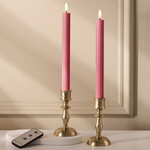 Столовая светодиодная свеча с имитацией пламени Softness 25 см розовая, 2 шт с пультом, таймер, на батарейках